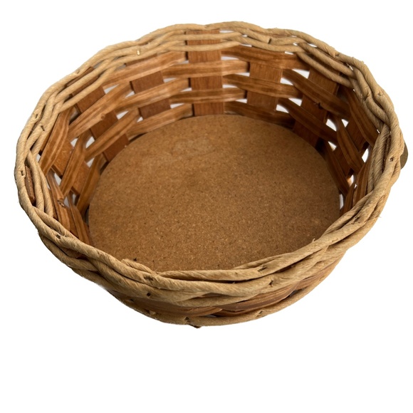 PYREX Corning Casserole Woven Carrier Leather Handles Wood Bottom 10” Dia Basket - Picture 1 of 9